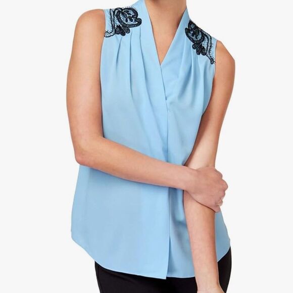 Kobi Halperin Light Blue Blouse with Black Embroidery - Picture 1 of 10